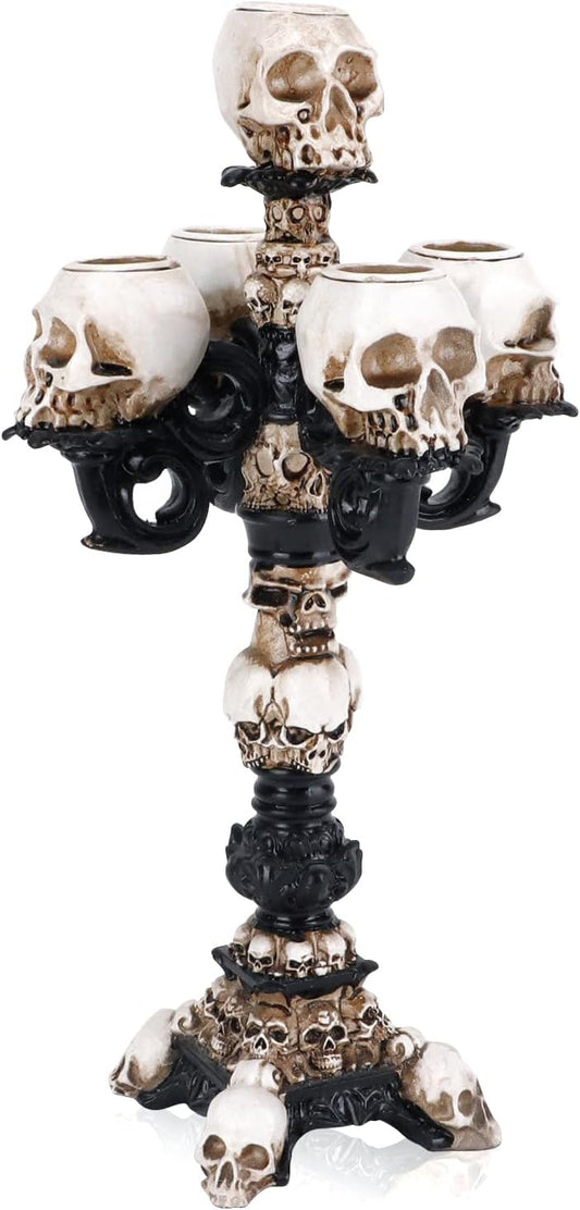 Skull Candle Holder for Halloween Decoration, Resin Gothic Skeleton Head Candlestick for Pillar Candle, Retro Spooky Desktop Tealight Cup for Christmas Home Office Party