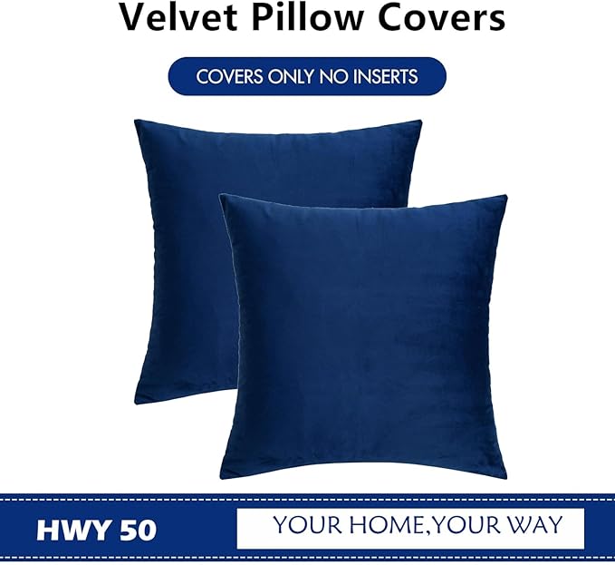 HWY 50 Navy Blue Velvet Throw Pillow Covers 16x16 Inch - Image 6