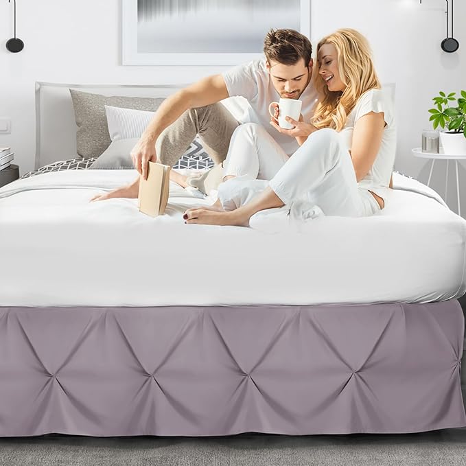 Nestl Dusty Purple Bed Skirt Cal King Size, Pinch Pleat Cal King Bed Skirt - Image 6