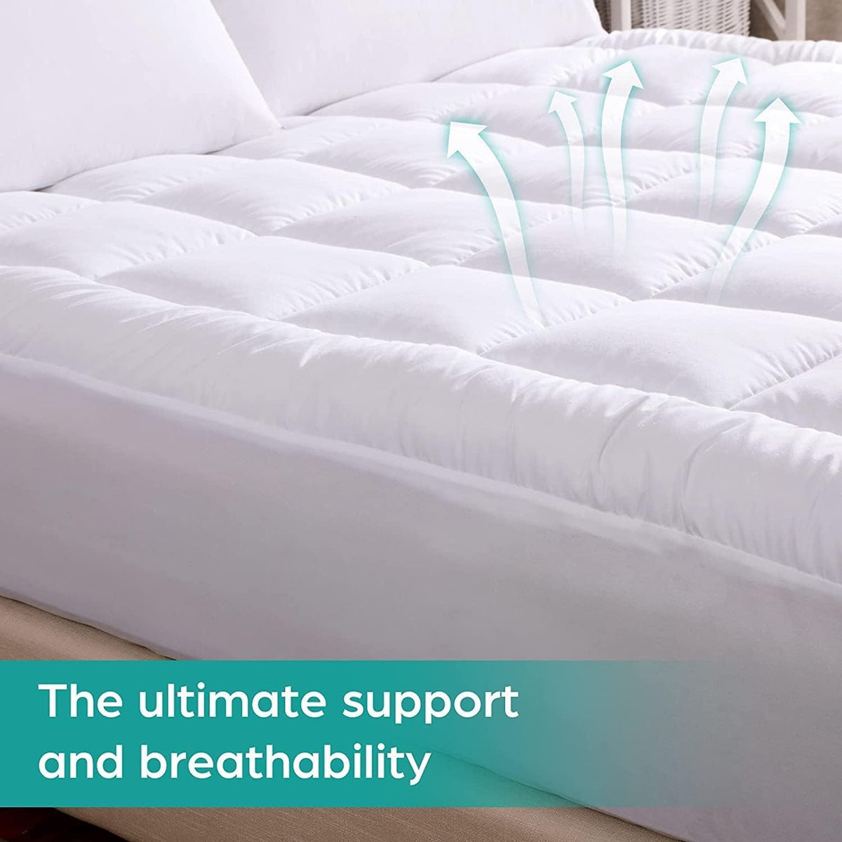 whatsbedding waterproof mattress topper queen size cotton top, side view
