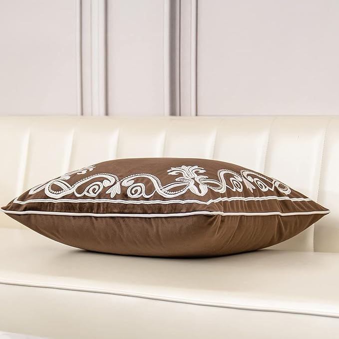 Aeckself European Floral Pillow Cover 20x20 Inch, Luxury Velvet Embroidered - Image 4