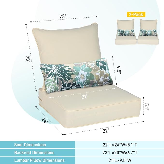 Aoodor Outdoor Chair Cushion, 22 x 24 Inch Water-Resistant, Fade-Resistant - Image 4