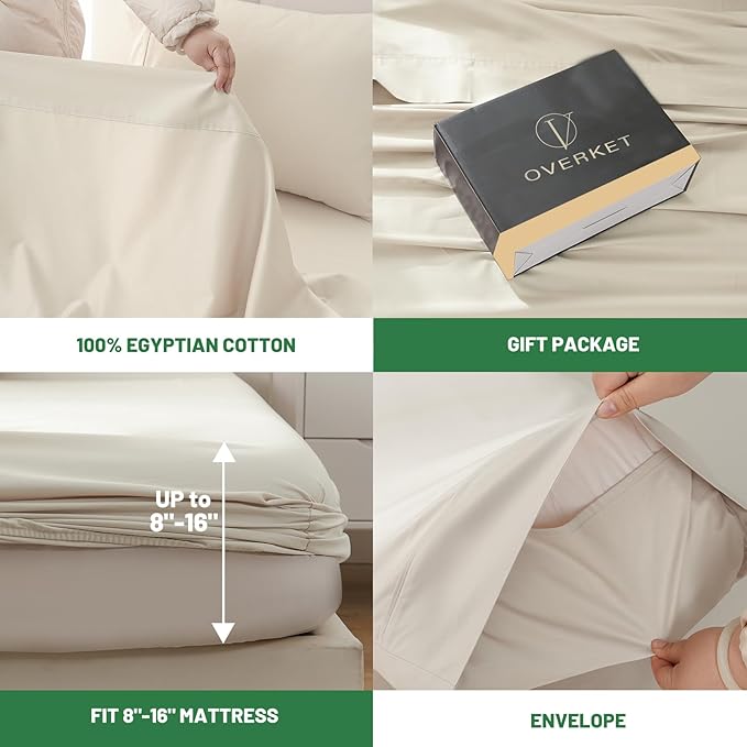 100% Egyptian Cotton Sheets Cal King Sheet Set 4PCS 1000 Thread Count Sateen - Image 4