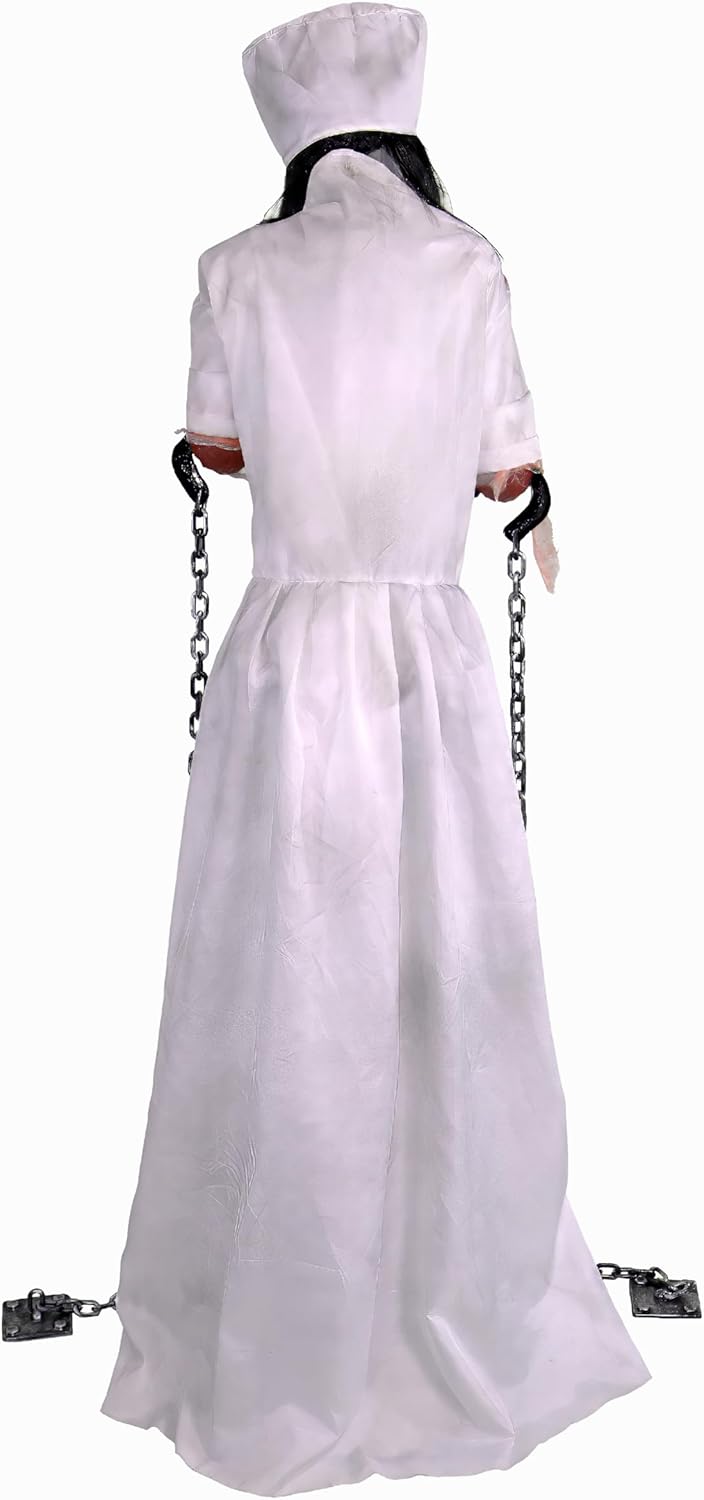Haunted Hill Farm Life-Size 5.2-Ft Animatronic Convulsing Nurse by Tekky Halloween Decoration with Motion-Activated Sounds