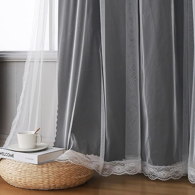 Black Blackout Curtains with Sheer Overlay - Image 4