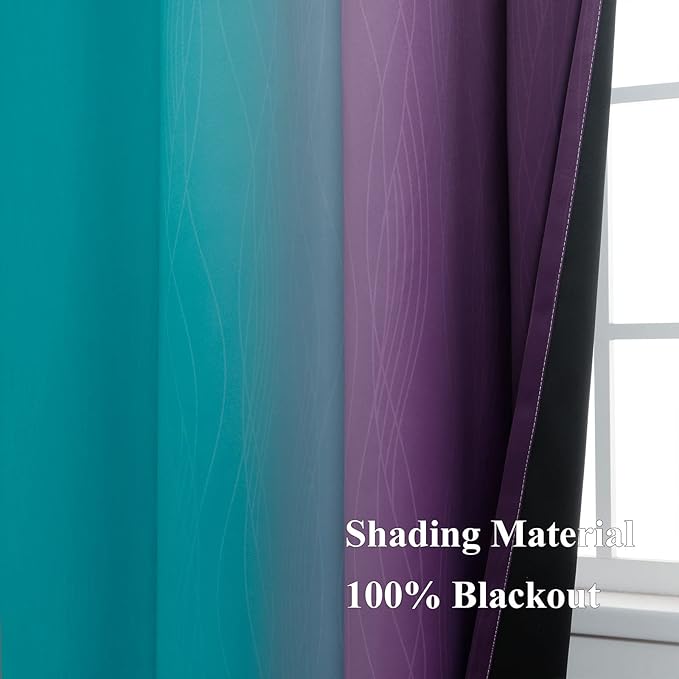 Teal Blackout Curtains 84 Inches Long, Ombre Purple Blackout Curtains - Image 5