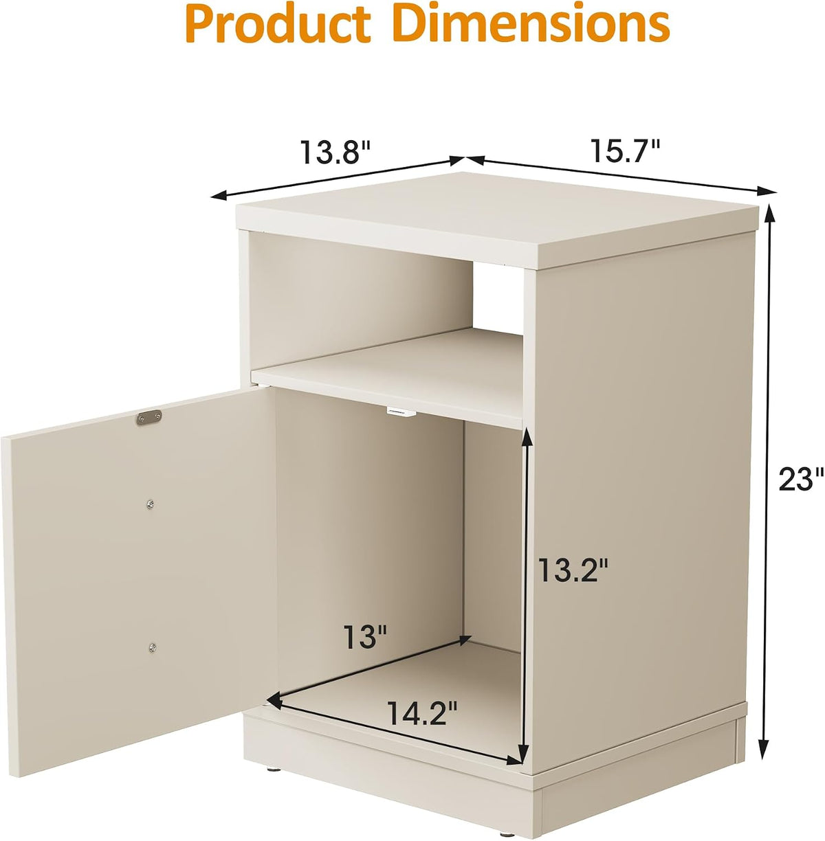 royalcraft beige nightstand with storage shelf and door shown in use
