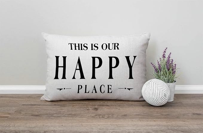 Pillow Covers with This is Our Happy Place Quotes 12" x 20" Lumbar Pillow - Image 4