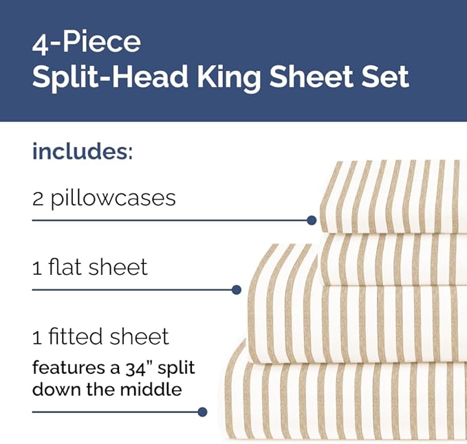 Split Head King Sheet Set – 4 Piece Flex Split Top King Sheets - Image 2