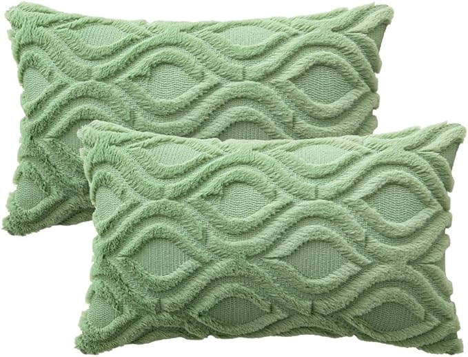 MIULEE Sage Green Throw Pillow Covers 12x20 Inch, Soft Spring Plush Faux Wool - Image 6