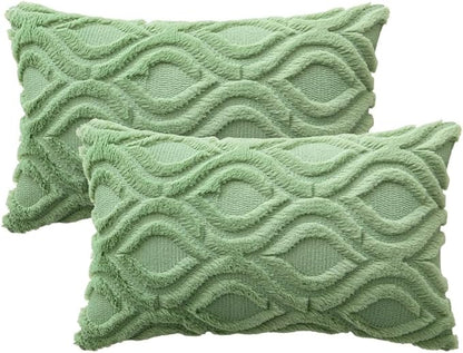 MIULEE Sage Green Throw Pillow Covers 12x20 Inch, Soft Spring Plush Faux Wool - Image 6