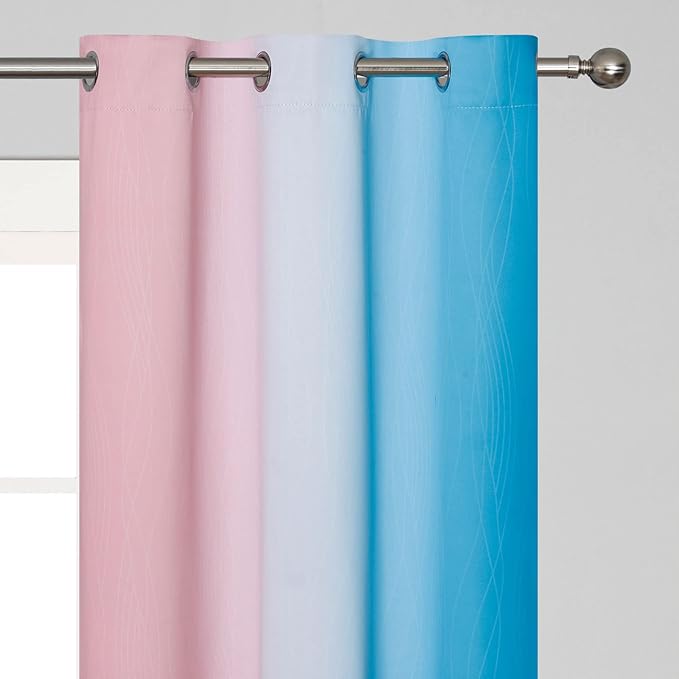 Estelar Textiler Pink and Blue Curtains 63 Inch Length 2 Panels, Ombre Total - Image 4