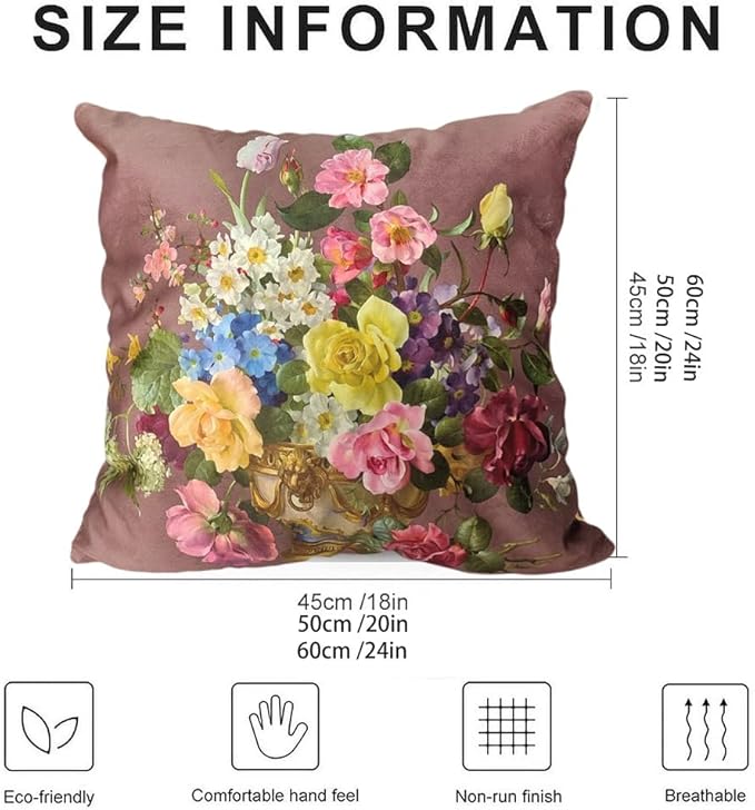 Vintage Floral Bouquet 24x24 Plush Throw Pillow Case, Double-Sided Printed - Image 2