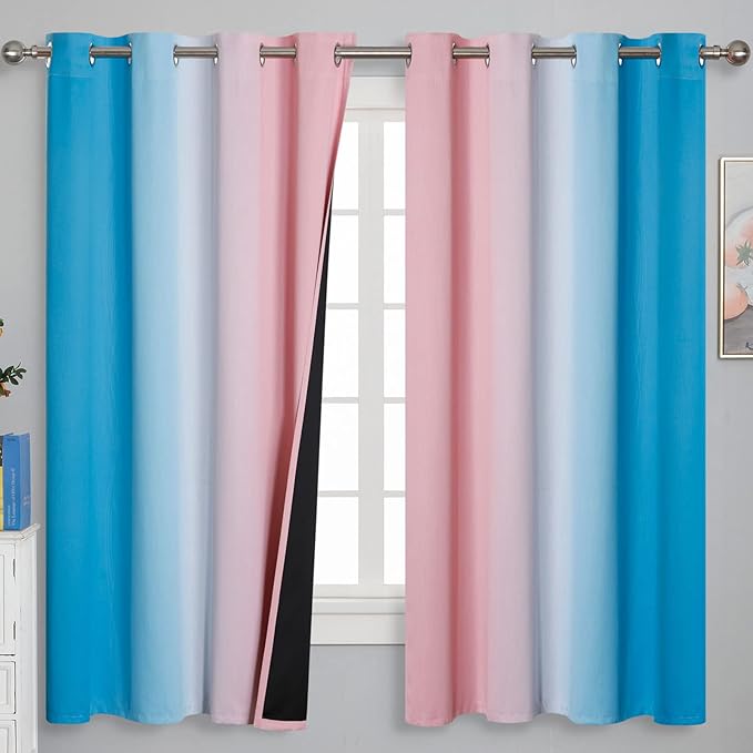 Estelar Textiler Pink and Blue Curtains 63 Inch Length 2 Panels, Ombre Total by ESTELARTEXTILER