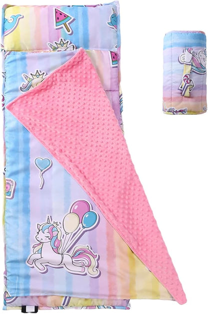 Toddler Nap Mat with Removable Pillow and Minky Blanket, Soft Rolled Napping by NapCure