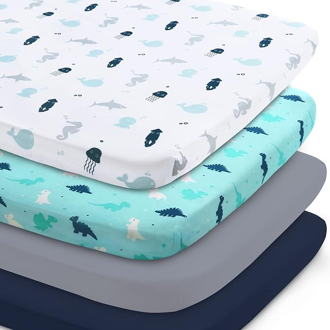 Bassinet Sheet 4 Pack for Baby Boys, Bassinet Sheets Ultra Soft Universal Fit by SpringspiritBedding