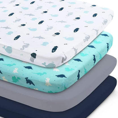 Bassinet Sheet 4 Pack for Baby Boys, Bassinet Sheets Ultra Soft Universal Fit by SpringspiritBedding