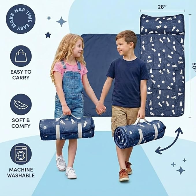 Toddler Nap Mat with Removable Pillow and Blanket - Image 2