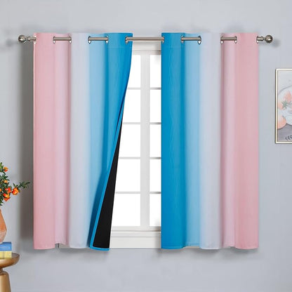 Ombre Pink and Blue Blackout Curtains 45 Inches Long, Full Light Blocking - Image 2