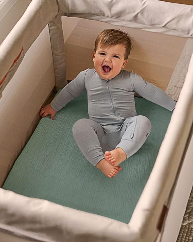 Blissful Diary Muslin Mini Crib Sheets, Pack and Play Mattress Sheets Fitted - Image 4
