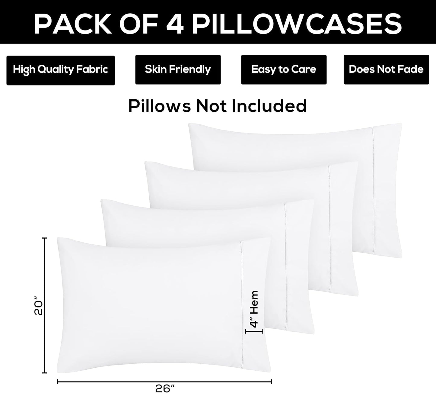 Utopia Bedding Standard Pillow Cases - Pack of 4 - Envelope Closure - Soft Brushed Microfiber Fabric - Shrinkage and Fade Resistant Pillow Covers Standard Size 20 X 26 Inches (Standard, White)