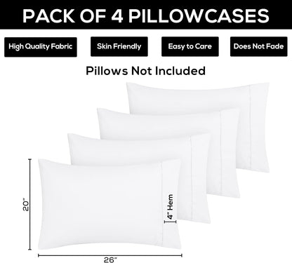 Utopia Bedding Standard Pillow Cases - Pack of 4 - Envelope Closure - Soft Brushed Microfiber Fabric - Shrinkage and Fade Resistant Pillow Covers Standard Size 20 X 26 Inches (Standard, White)