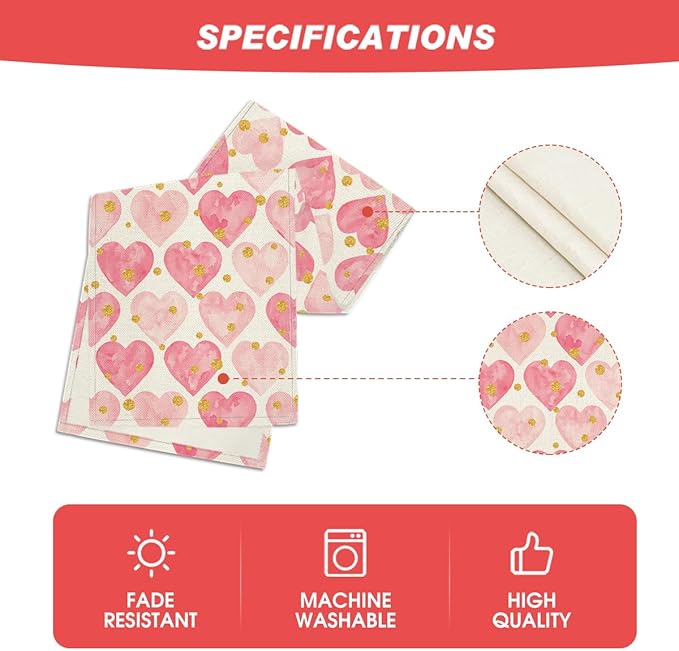 Artoid Mode Golden Pink Love Table Runner, Seasonal Anniversary Kitchen Dining - Image 5