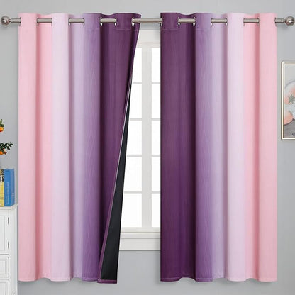 Pink and Purple Curtains 63 Inch Length 2 panels, Full Light Blocking Ombre - Image 2