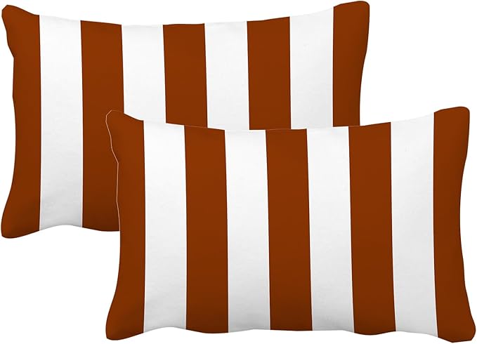 Leaveland Burnt Orange and White Stripe Set of 2 12x20 Inch Throw Pillow Cover by Leaveland