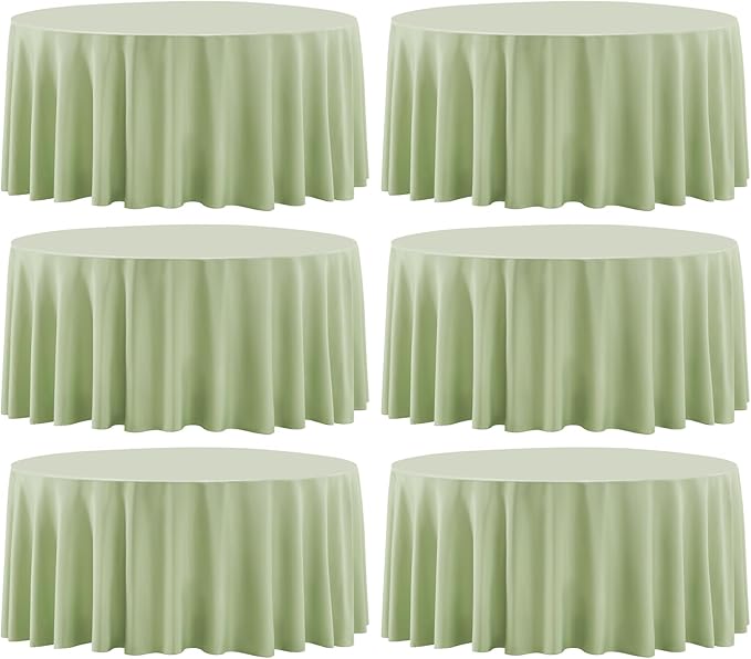Round Tablecloth 132 Inch 6 Pack Sage Green Tablecloths Washable Decorative by AOCOZHomeLifeMuseum