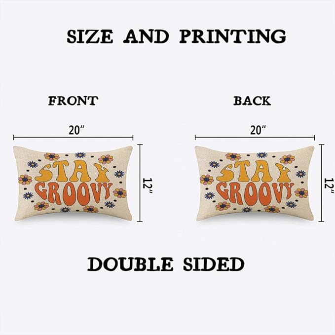 TKS MITLAN Retro Stay Groovy Slogan Decorative Pillow Covers Hippie Flowers in - Image 4