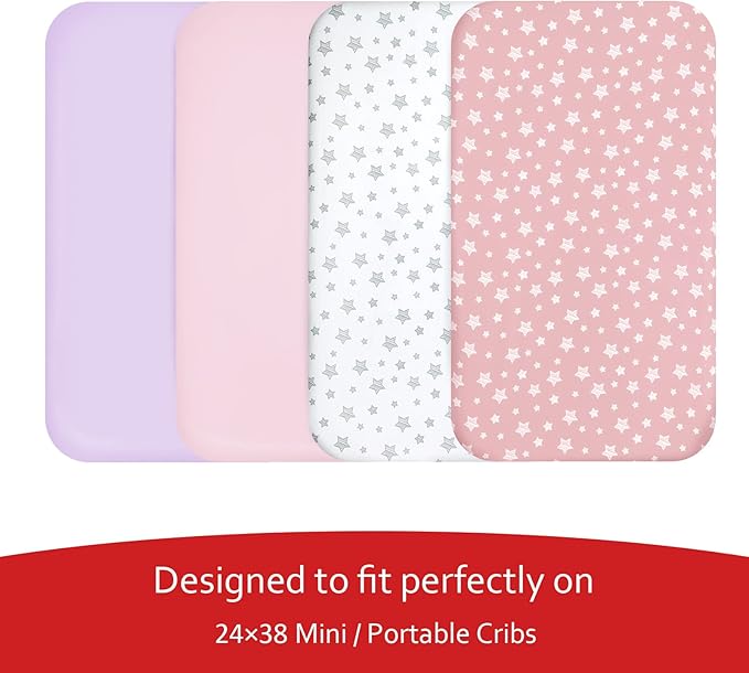 Mini Crib Sheets Fitted 4 Pack for Girls, Compatible - Image 2