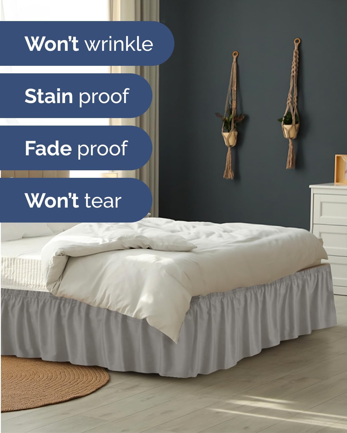 cgk wrap around dust ruffle bed skirt showing dimensions