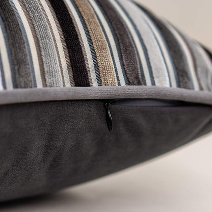 Yangest Grey Striped Throw Pillow Cover Multicolor Velvet Cushion Cover Modern - Image 4