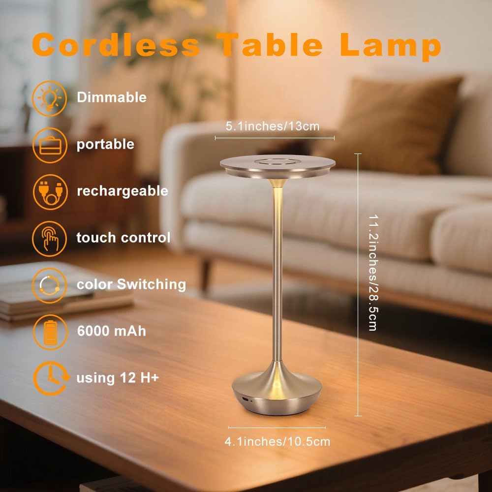 Cordless Table Lamp Set of 2,Portable Rechargeable 6000mAh Outdoor LED Table ...