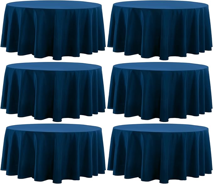 Round Tablecloth 120 Inch Tablecloth 6 Pack Navy Blue Table Cloths Washable by AOCOZHomeLifeMuseum