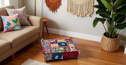 CRAFT KALA Indian Square Patchwork Traditional Pouf Cover Indian Living Room - Image 4