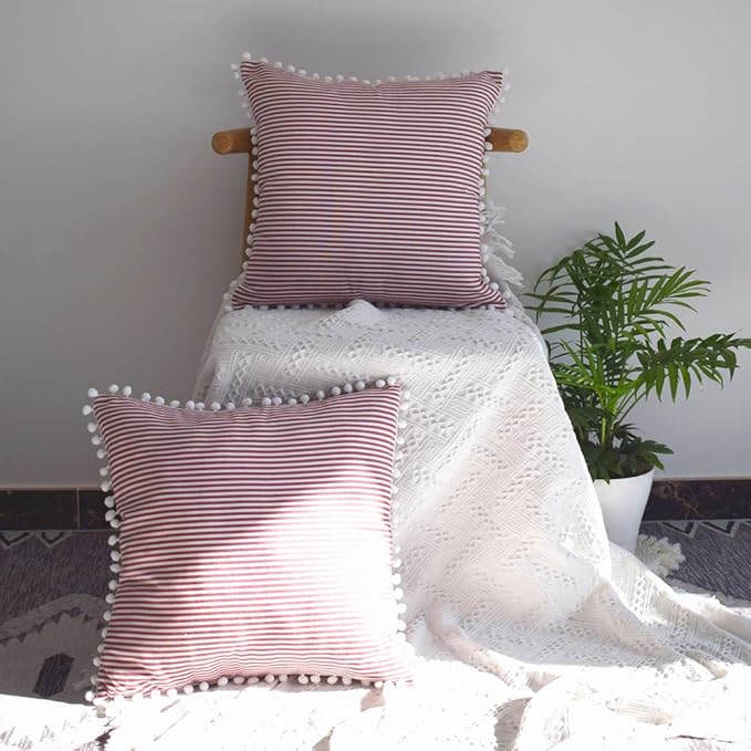 HOPLEE Decorative 20x20 Pillow Covers Red and White Tricking Stripe Throw by HOPLEE