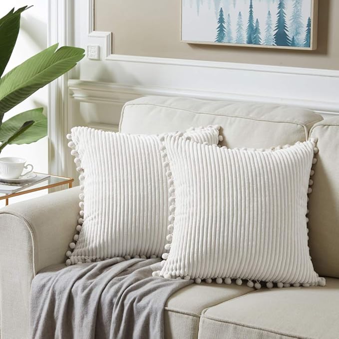 Fancy Homi 24x24 Pillow Covers, Super Soft Corduroy Square Solid Cushion Cover - Image 6