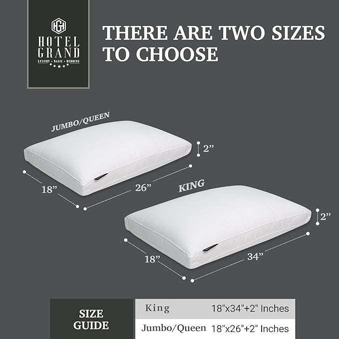 Hotel Grand Goose Feather Down Fiber Pillows King Size Set of 2, 100% Cotton - Image 2