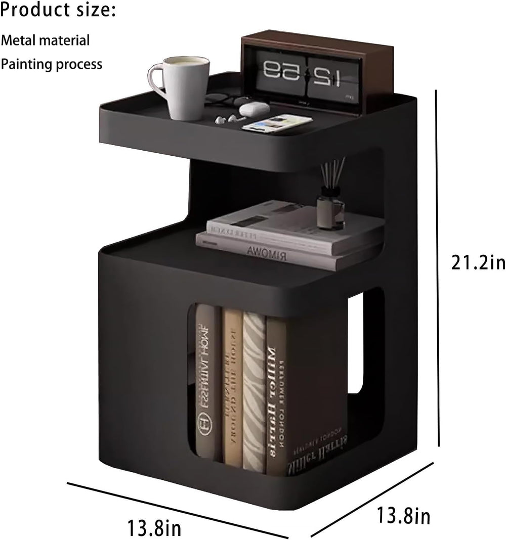 Black Side Table,Modern end Table for Sofa & Couch,3-Tier Metal nightstan...