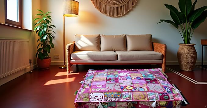 CRAFT KALA Indian Square Patchwork Traditional Pouf Cover Indian Living Room - Image 2