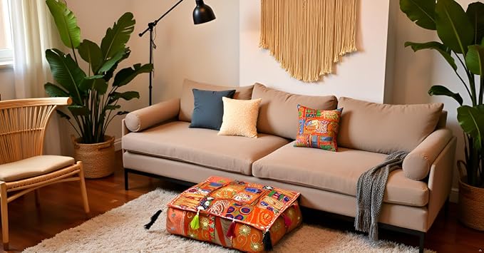 CRAFT KALA Indian Square Patchwork Traditional Pouf Cover Indian Living Room - Image 5