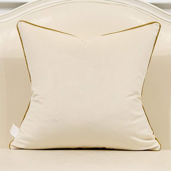 Avigers 20 x 20 Inches White Gold Leather Striped Cushion Case Luxury European - Image 2