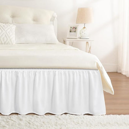 RIMELA Bed Skirt Full Size Moon White 15 Inch Drop, Wrap Around Elastic Bedskirt by RIMELABedSkirt