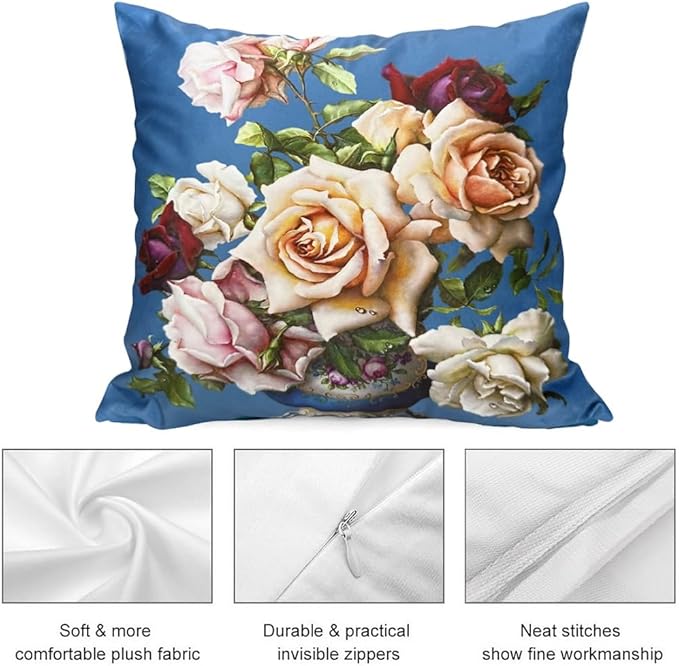 Vintage Floral Bouquet 28x28 Plush Throw Pillow Case, Double-Sided Printed - Image 3