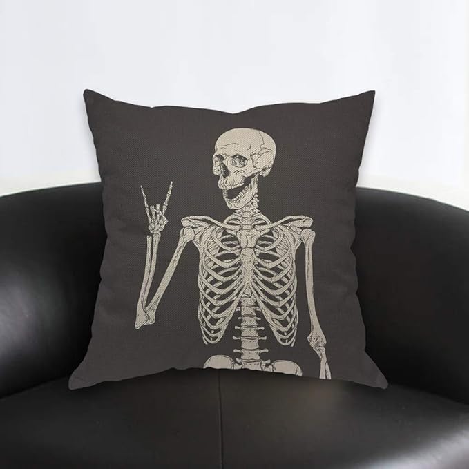 AOYEGO Human Skeleton Posing Throw Pillow Cover Skull Anatomy Happy Creepy - Image 2