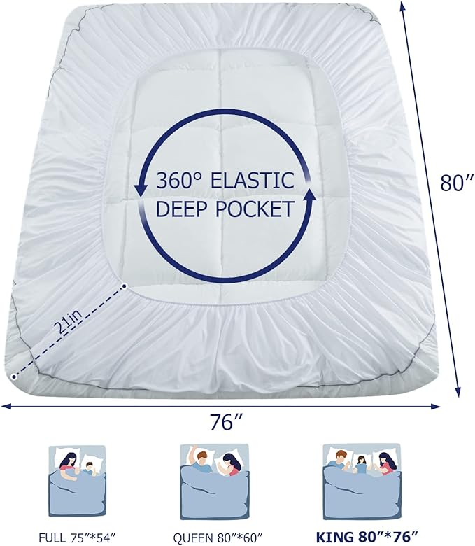 Marine Moon King Mattress Topper, Cooling Pillow Top, Hotel Quality Down - Image 6
