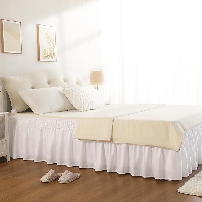 RIMELA Bed Skirting Queen Size White Bed Skirt 21 Inch Drop, Wrap Around - Image 7