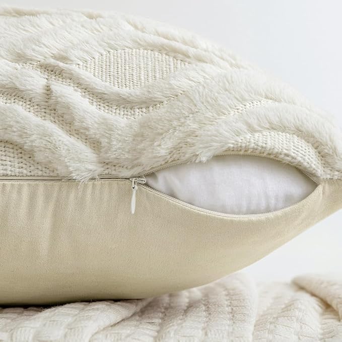 MIULEE Cream White Throw Pillow Covers 20x20 Inch, Soft Winter Plush Faux Wool - Image 3